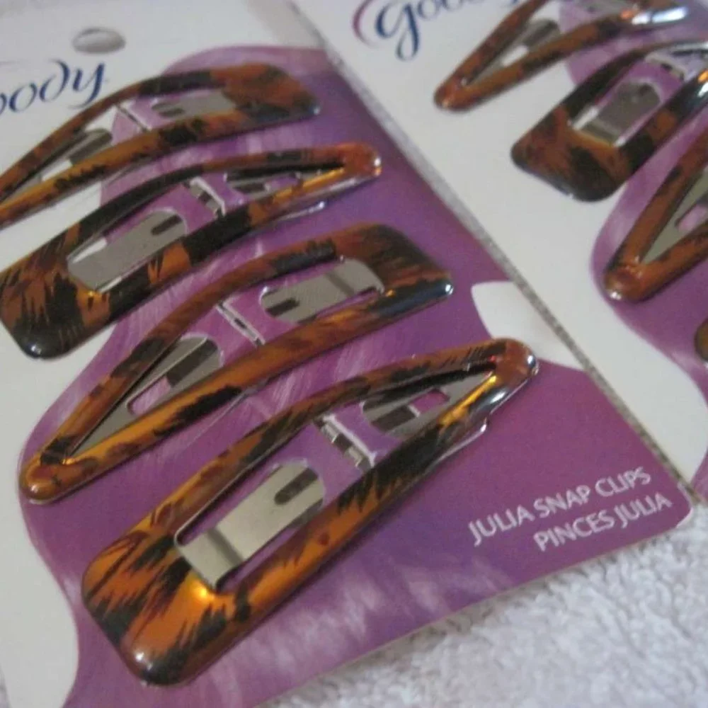 8 Goody Julia Snap Hair Clips Striped Gelly Epoxy Covered Leopard Spots Wild Gel